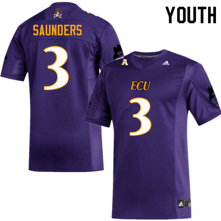 Youth #3 Tyree Saunders ECU Pirates College Football Jerseys Sale-Purple - Click Image to Close